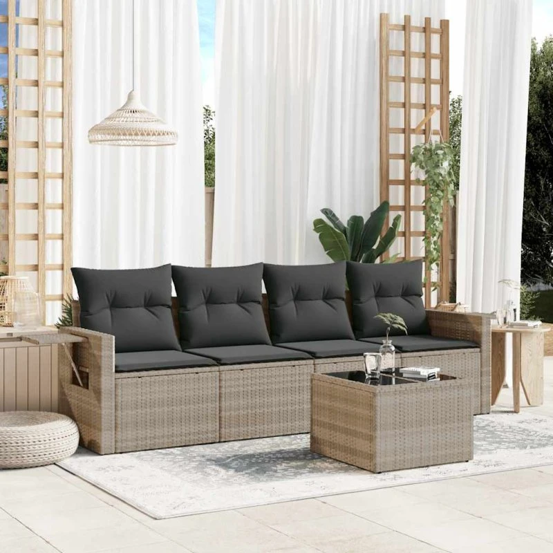 Havemøbel sofasæt 5 dele i lysegrå polyrattan