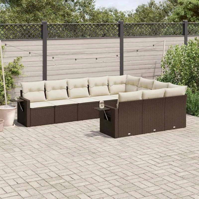 Havesofasæt 10 dele i polyrattan brun med hynder