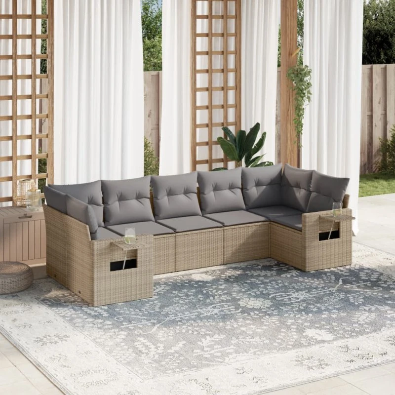 Havesofasæt 7 dele i polyrattan - beige