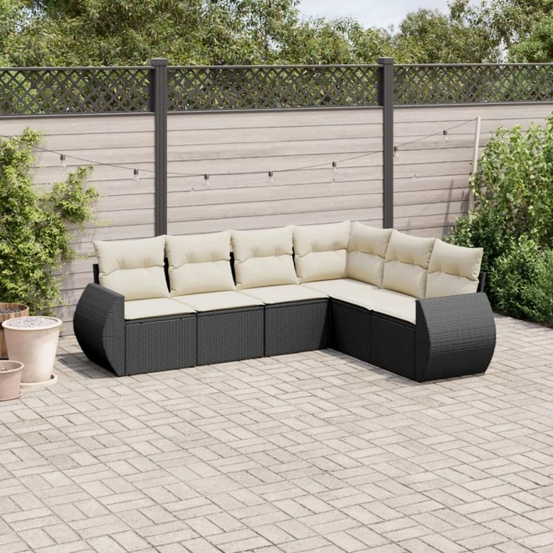 Sofasæt i polyrattan 6 dele med hynder – sort