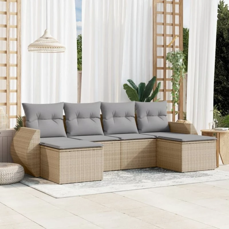 Havesofa sæt 6 dele i polyrattan beige med hynder