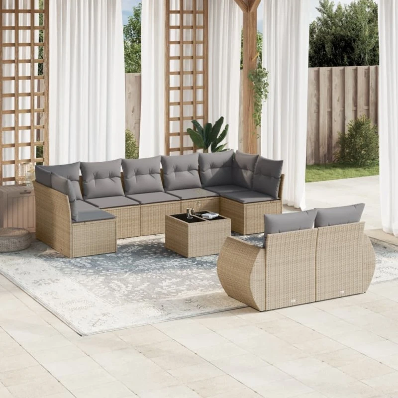Havesofasæt 10 dele i polyrattan beige
