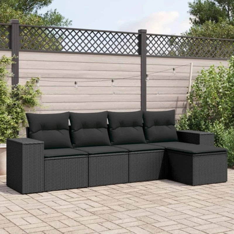 Polyrattan sofasæt til haven 5 dele med hynder – sort