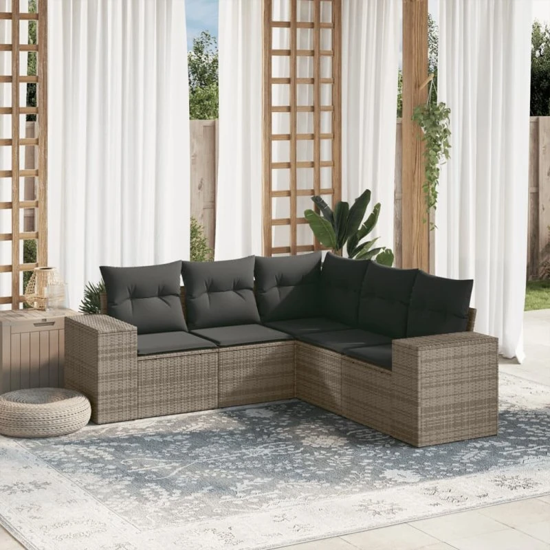 Sofasæt 5 dele med hynder i grå polyrattan
