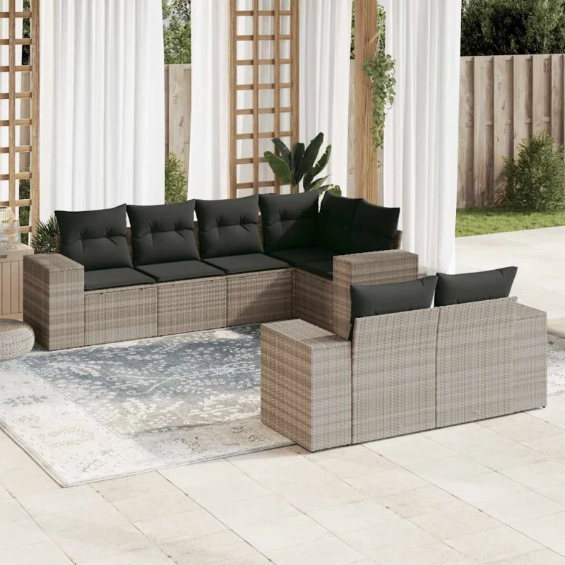 Sofasæt til haven 7 dele i lysegrå polyrattan med hynder