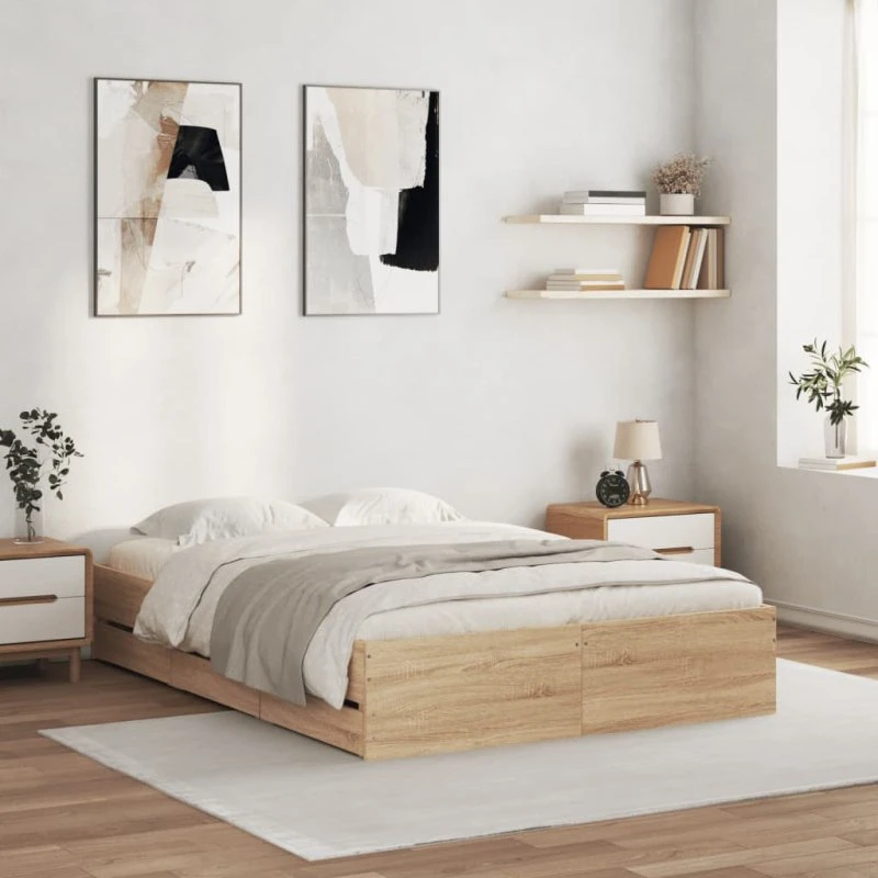 Sengeramme med skuffer 120x190 cm - Sonoma eg