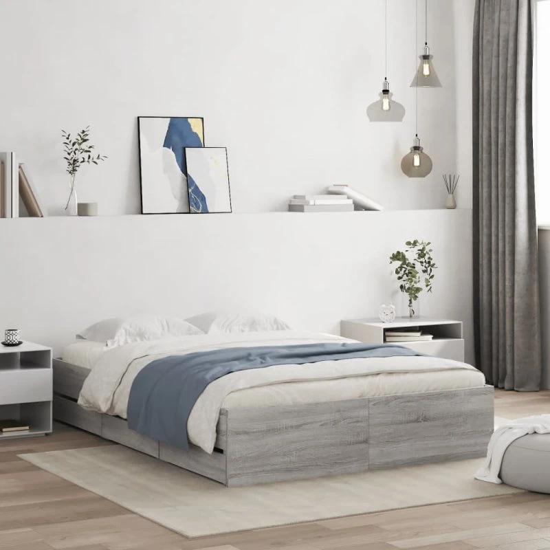 Sengeramme med skuffer 120x190 cm – Sonoma eg grå