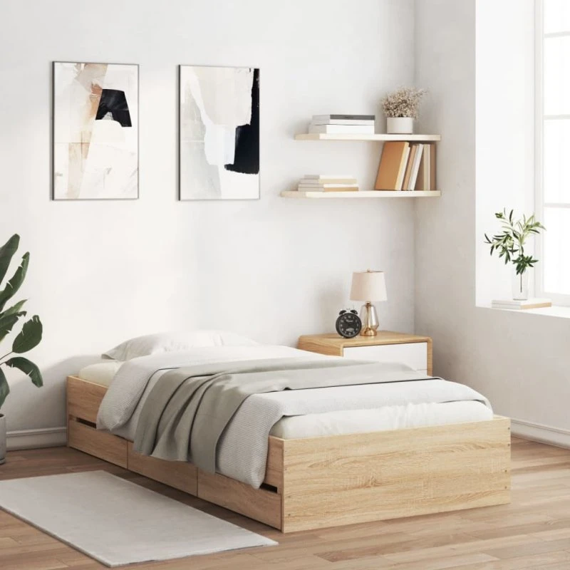 Sengeramme med skuffer 75x190 cm – Sonoma-eg