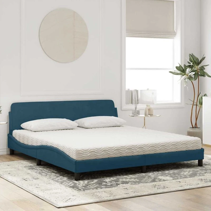 Dover seng med madras 180x200 cm velour blå