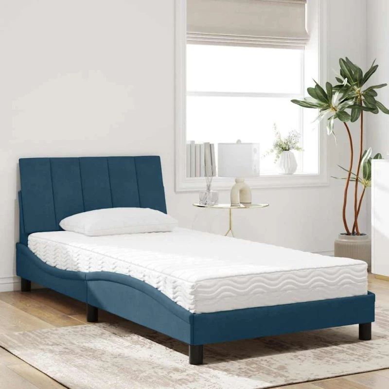 Seng med madras Hanko 100x200 cm - Velour blå