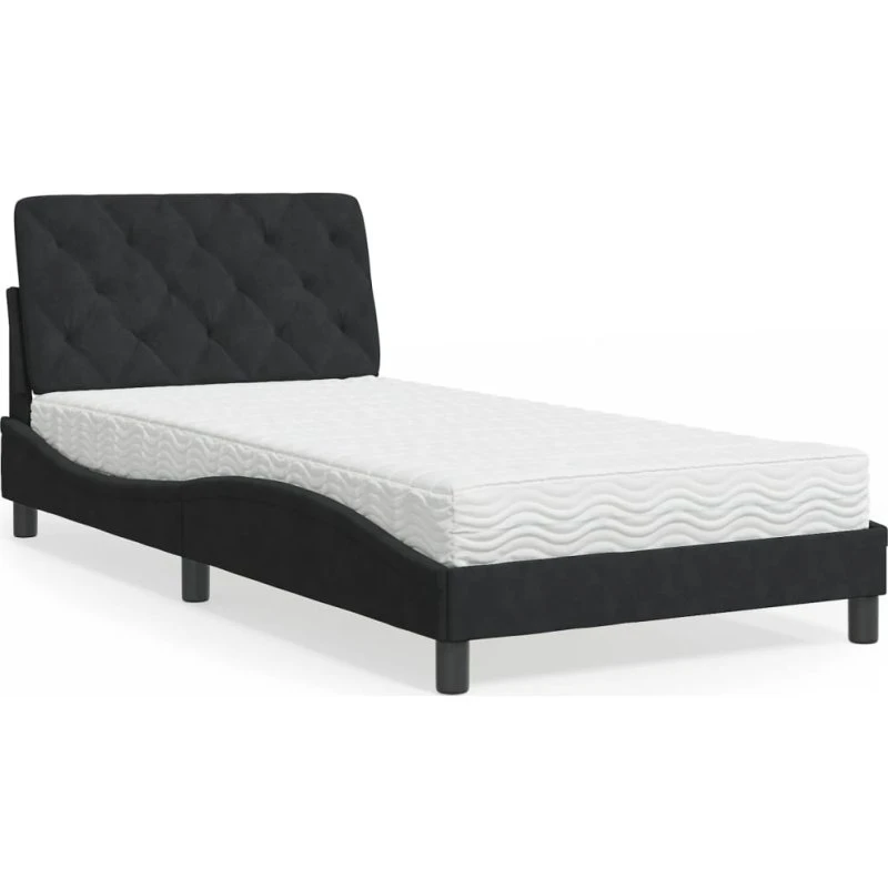 Seng med madras 100x200 cm i sort velour