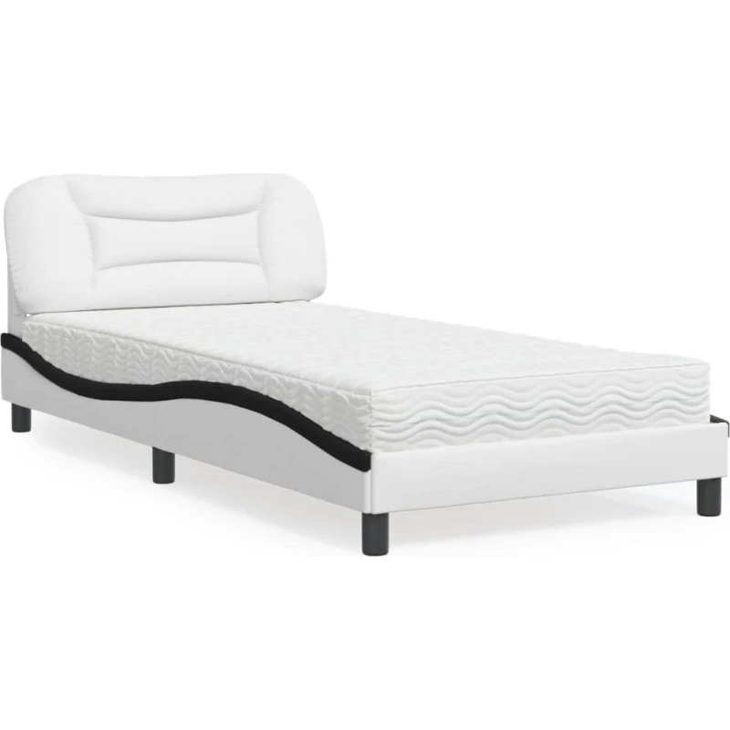 Seng med madras Hvar 100x200 cm – kunstlæder hvid/sort