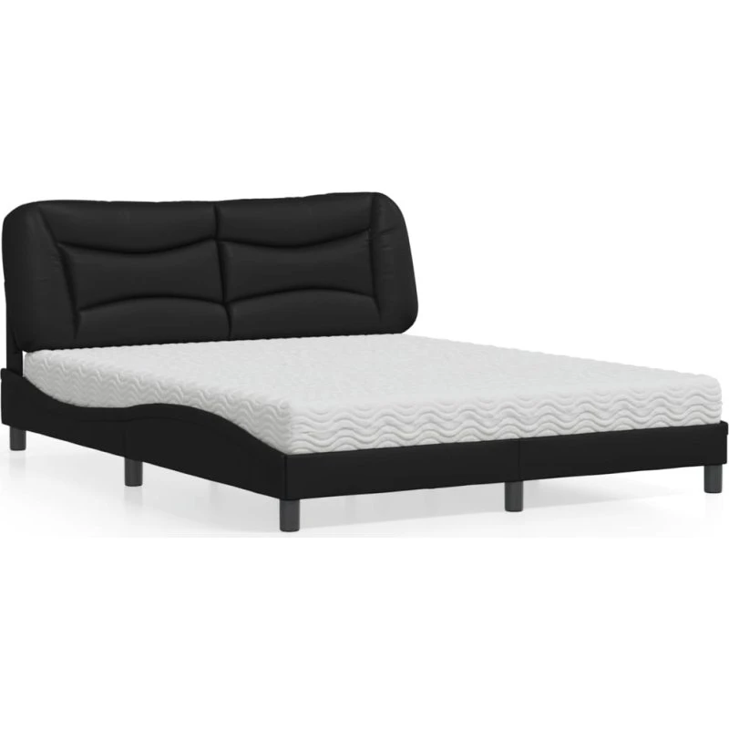 Seng med madras Hvar 160x200 cm i sort kunstlæder