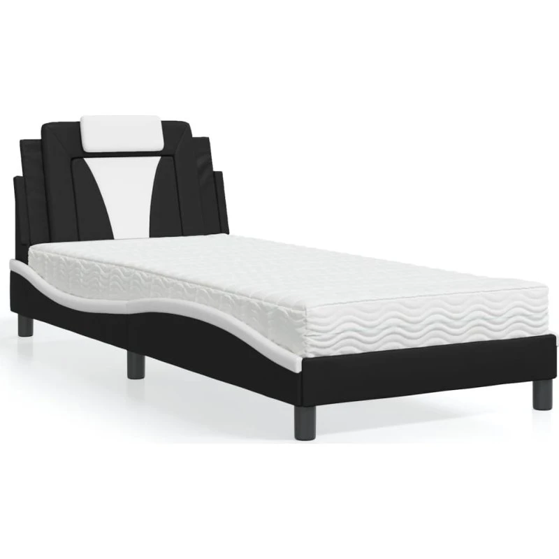 Seng Viana 90x200 med madras - kunstlæder sort/hvid