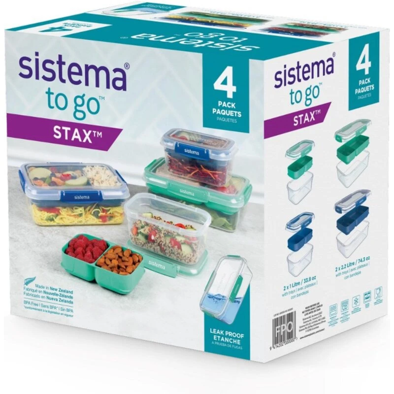 Sistema Stax To Go 4-pak madkasser 2,2 L - Minty Teal/Ocean Blue