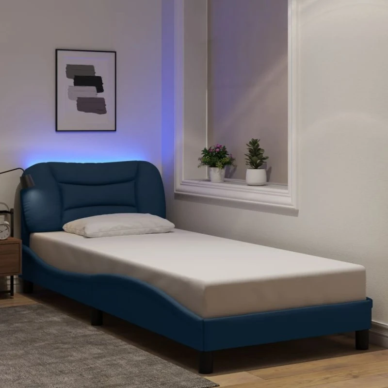 Sengeramme Hvar 80x200 cm med LED – Blå stof