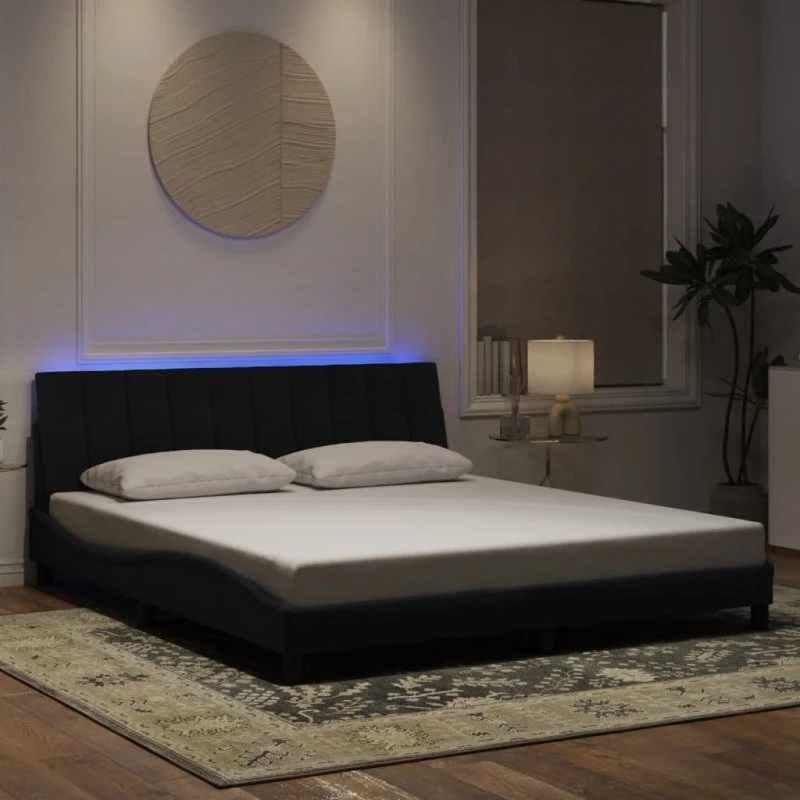 Hanko sengeramme 180x200 cm velour med LED, sort