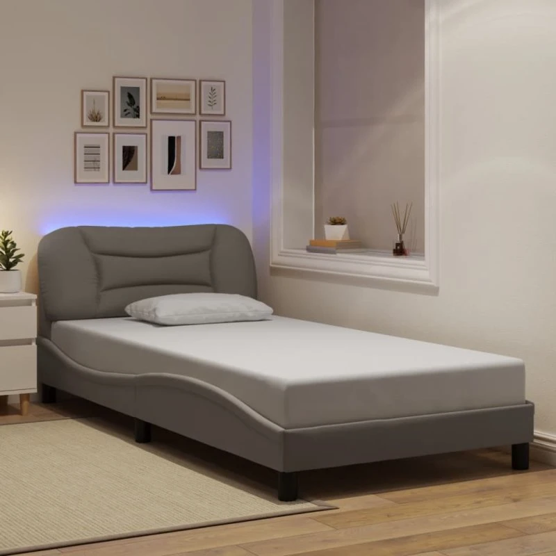 Sengeramme Hvar 100x200 cm med LED – stof gråbrun