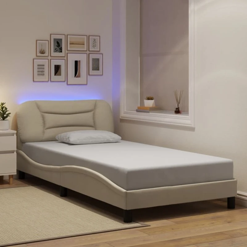 Sengeramme Hvar 100x200 cm med LED - creme stof