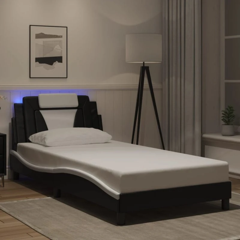 Sengeramme Viana 100x200 med LED - Sort/Hvid (uden madras)