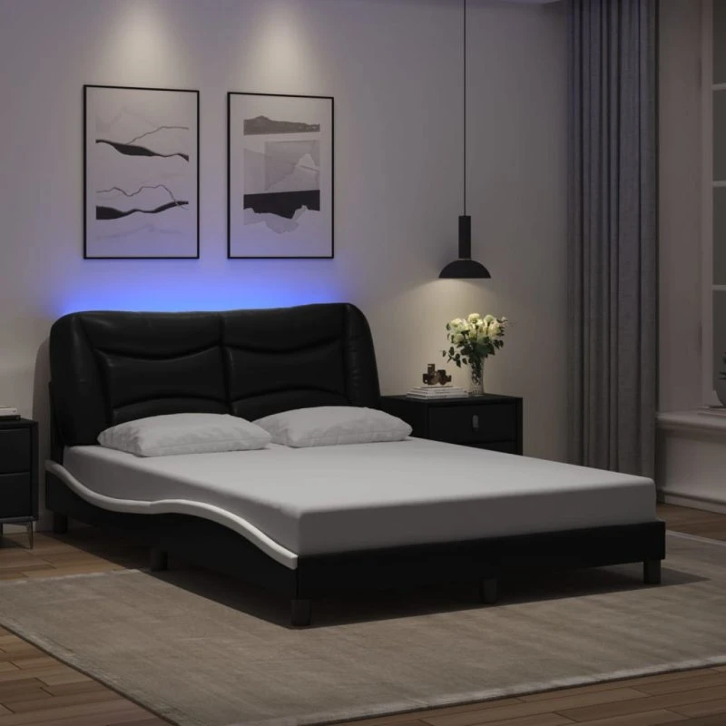 Sengeramme Hvar med LED 120x200 cm – Sort/Hvid (uden madras)