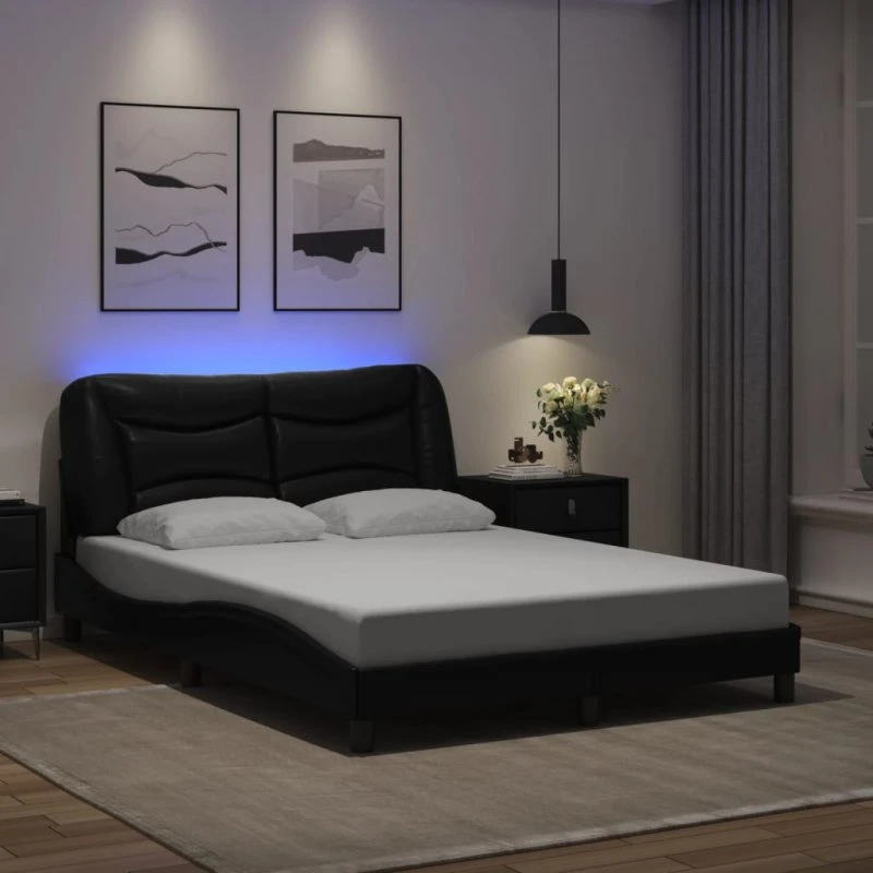 Sengeramme Hvar 140x190 cm med LED, sort (uden madras)