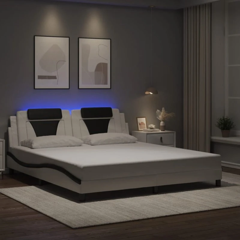 Sengeramme Viana 180x200 med LED - Sort/Hvid
