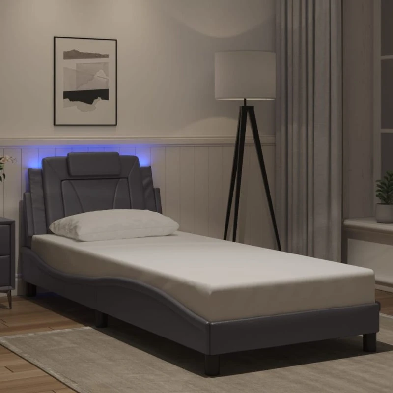 Sengeramme Viana LED 80x200 cm - Grå kunstlæder