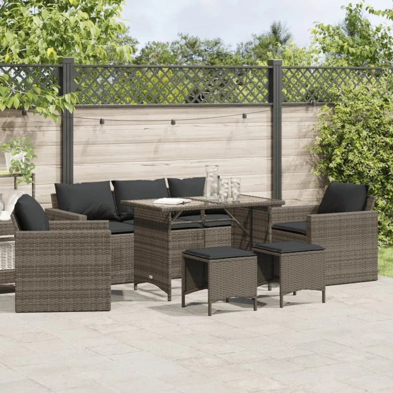 Havesofasæt 6 dele i grå polyrattan med hynder