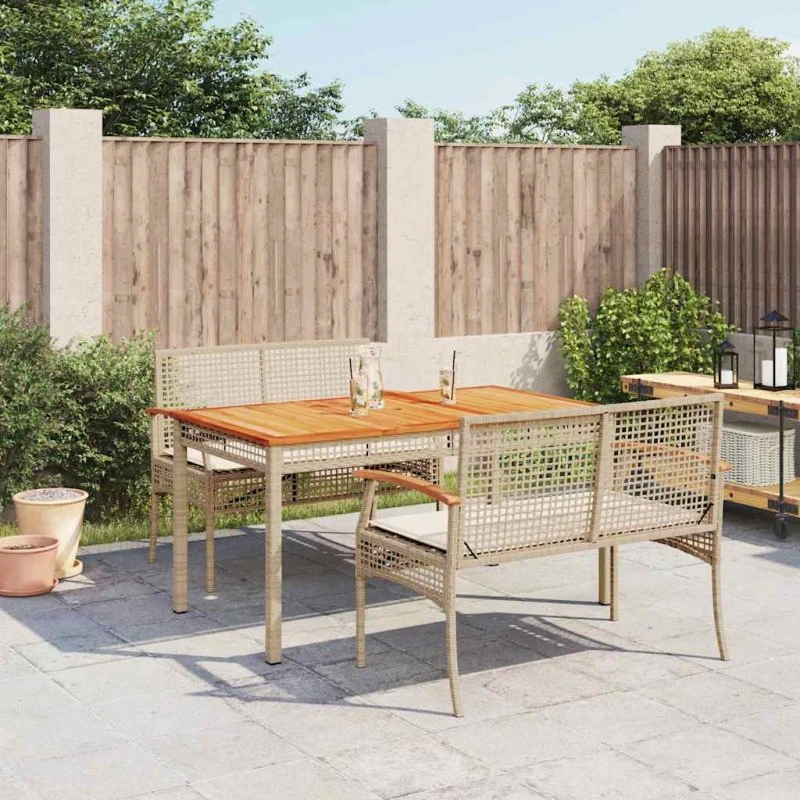 Havemøbelsæt i polyrattan 3 dele med hynder – beige