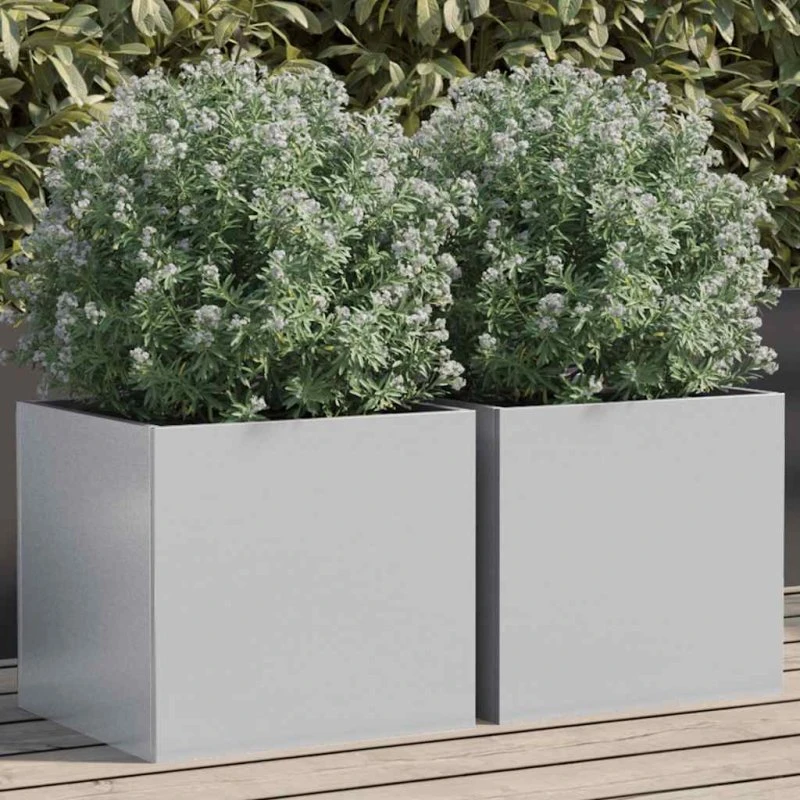 Plantekasser 2 stk. 32x30x29 cm galvaniseret stål, sølv