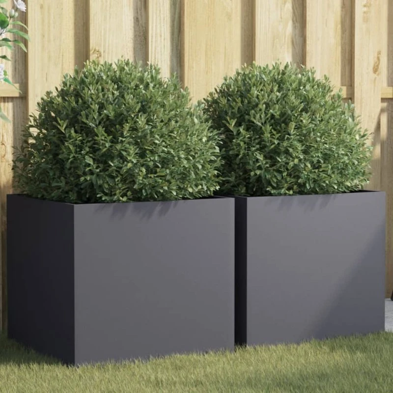Plantekasser 2 stk. 49x47x46 cm i antracit stål