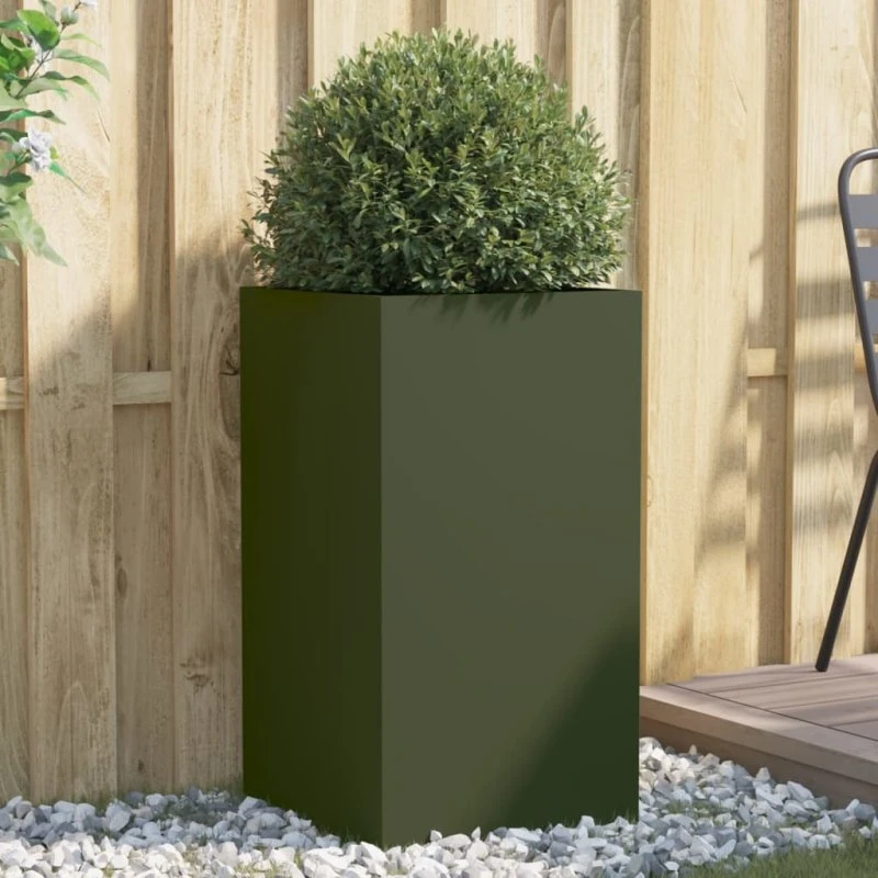 Plantekasse i stål 42x38x75 cm – olivengrøn