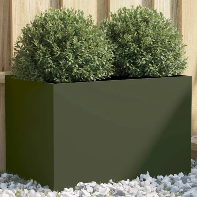 Plantekasse i stål 62x40x39 cm – olivengrøn