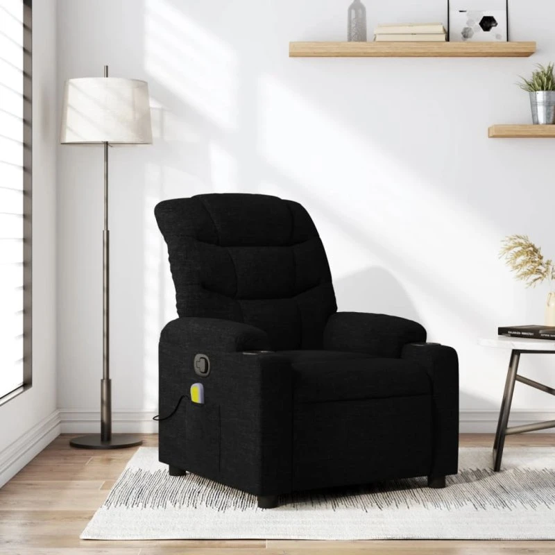 Massagestol i stof, sort – manuel lænefunktion & vibration