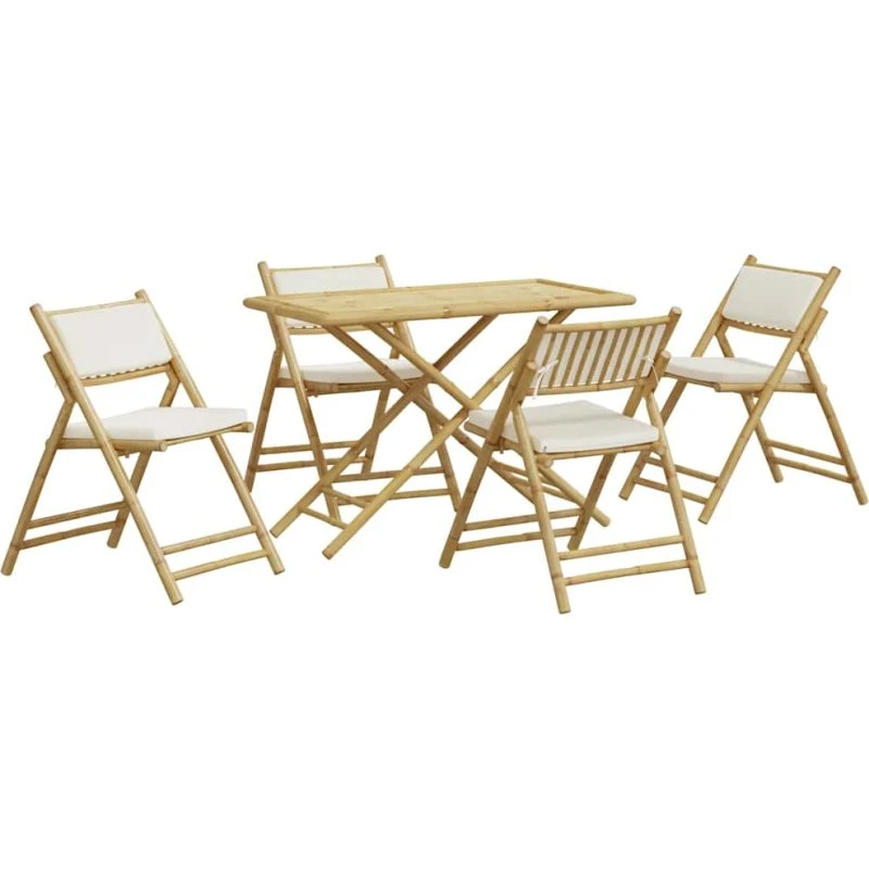 Foldbare bistrostole i bambus 5 stk. med cremehynder