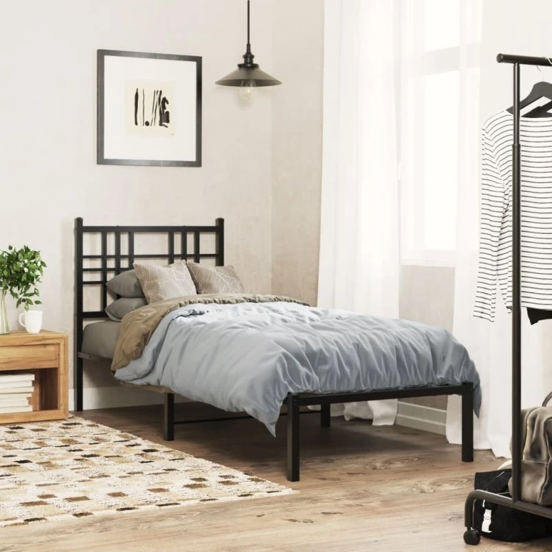 Sengeramme 75x190 cm med sengegavl - sort metal