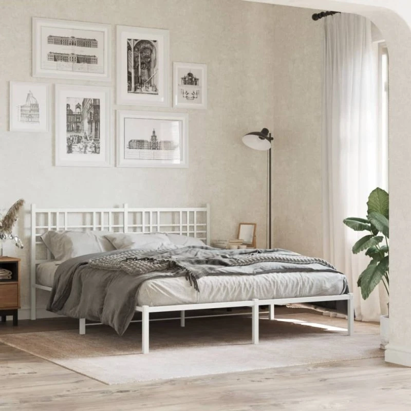 Sengeramme 160x200 cm med sengegavl - metal hvid