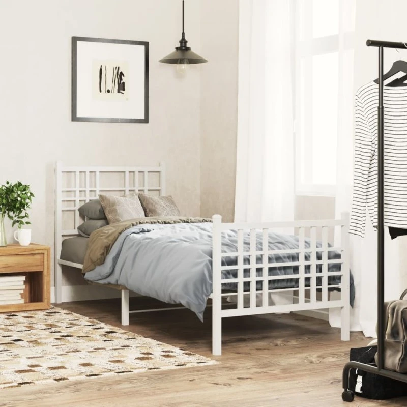 Sengeramme 80x200 cm i hvidt metal med gavl