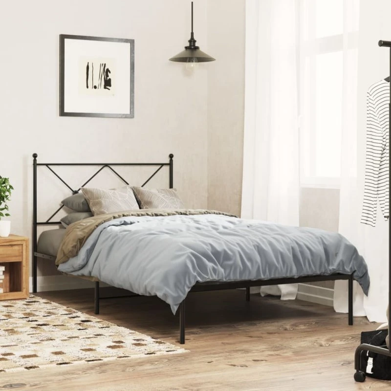 Sengeramme med sengegavl 107x203 cm i sort metal
