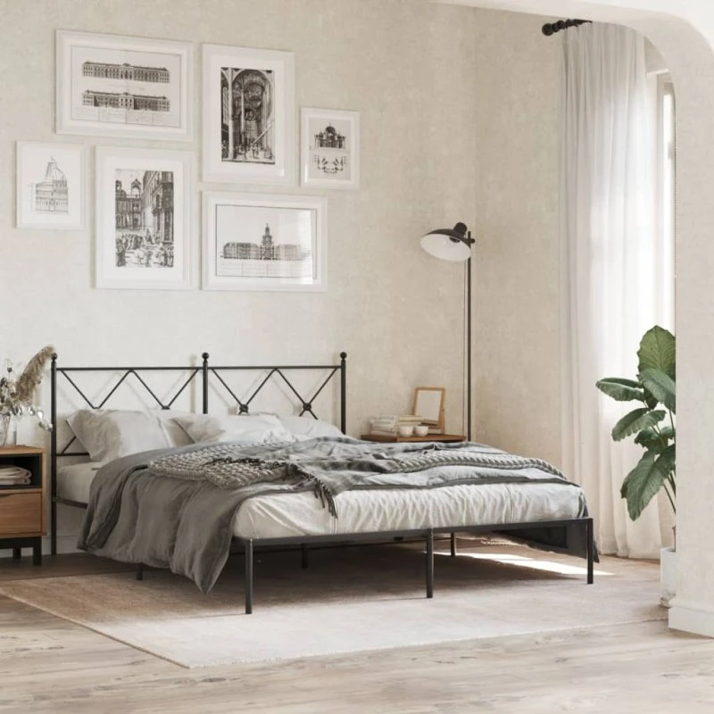 Sengeramme med sengegavl 160x200 cm - Sort metal