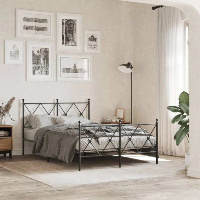 Sengeramme i metal 120x190 cm med gavl - Sort