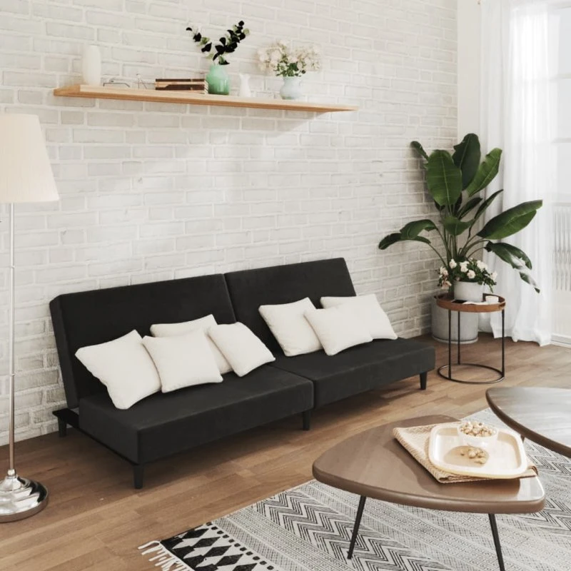 2-personers sovesofa i sort fløjl - ombygningsbar daybed