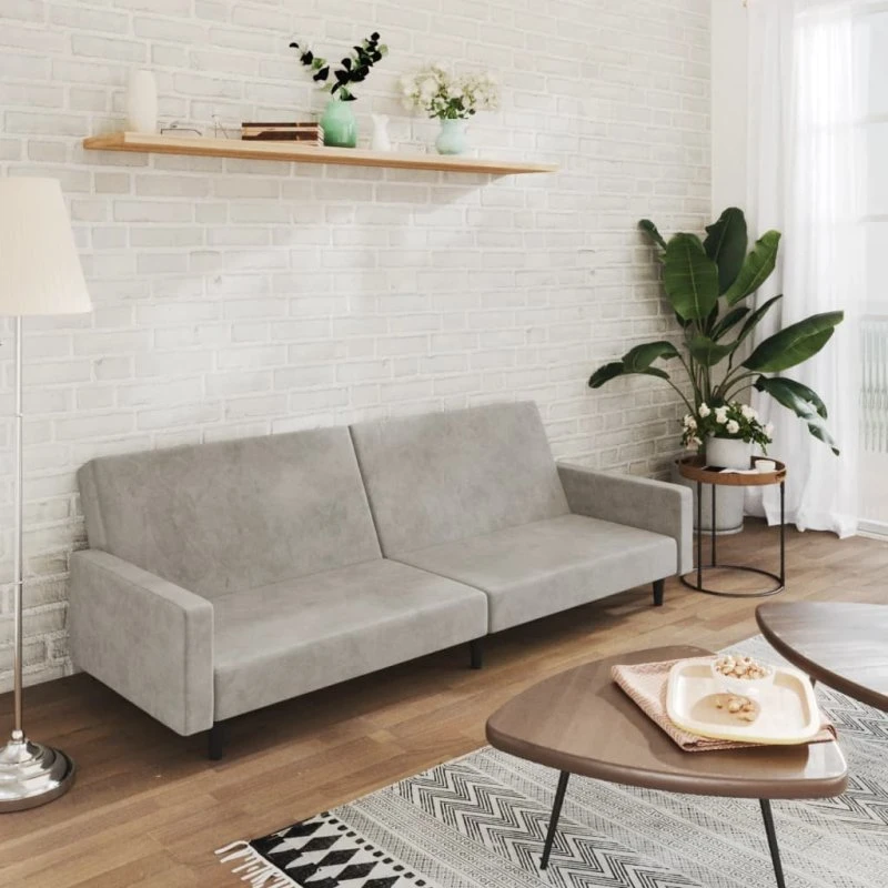 2-personers sovesofa i fløjl, lysegrå