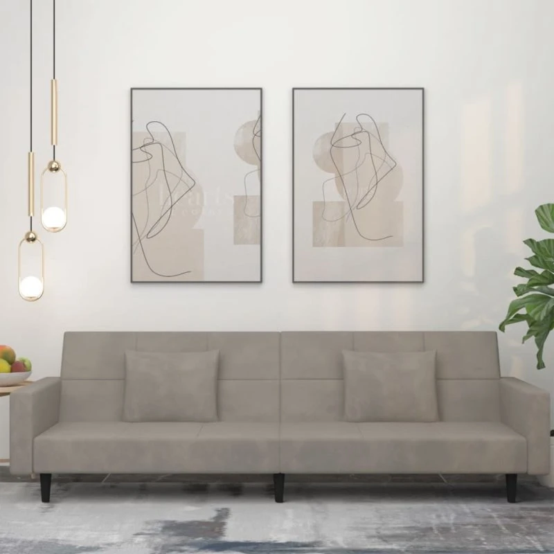 Sovesofa 2-personers i lysegrå velour med 2 puder