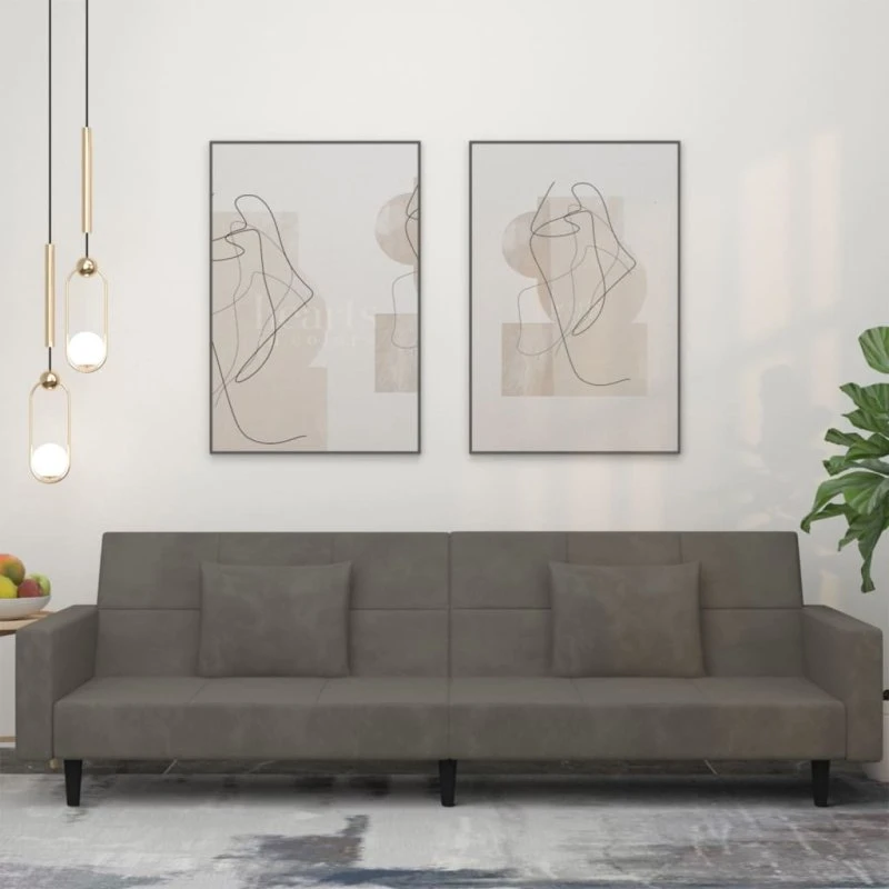 2-personers sovesofa i fløjl mørkegrå med 2 puder