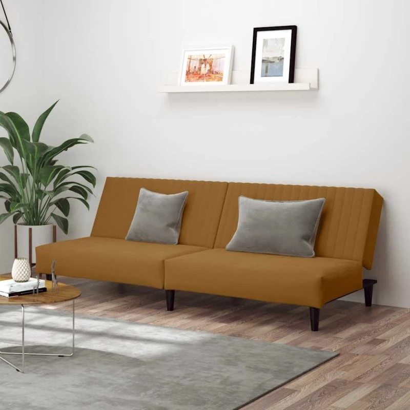 2-personers sovesofa i fløjl, brun
