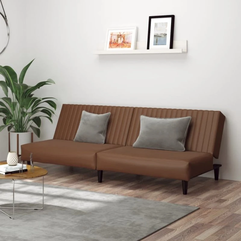 2-personers sovesofa i brun kunstlæder