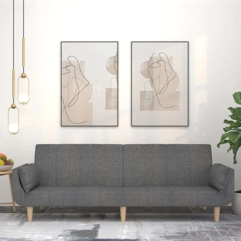 Sovesofa 2-personers lysegrå stof med 2 puder