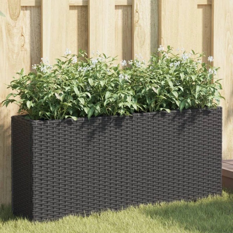 Plantekasse med hjul 90x20x40 cm - sort polyrattan